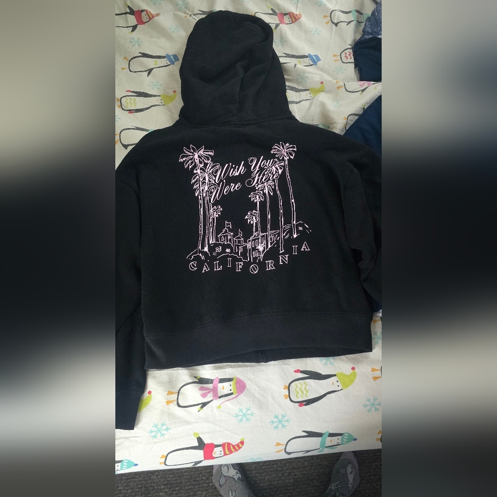 PINK Victoria's Secret Black Hoodie with Pink California Graphic
